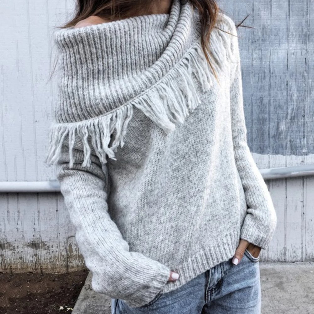 🌷HP🌷Gray Knitted One Shoulder Sweater